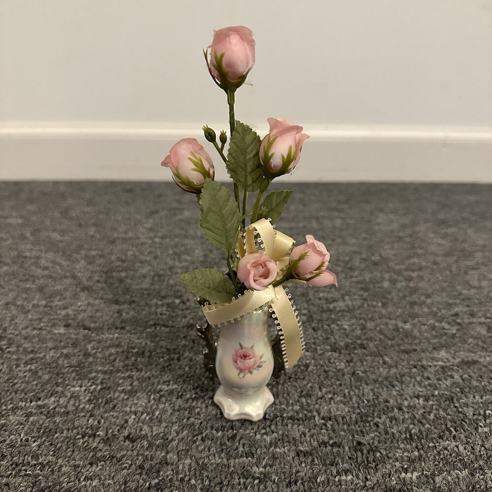 Queen Pottery Mini Vase Rose Fake Floral Flowers Iridescent Beautiful